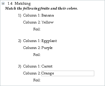 Sample test matching type Matching