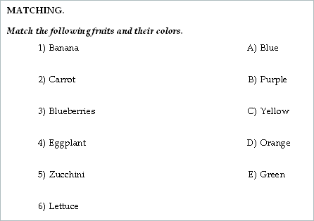 Type test sample matching Multiple Choice